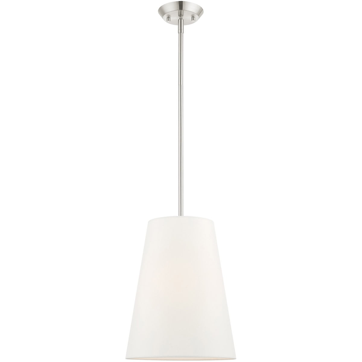 1 Light Brushed Nickel Shaded Chandelier with Hand Crafted Off White Fabric Hardback Shade