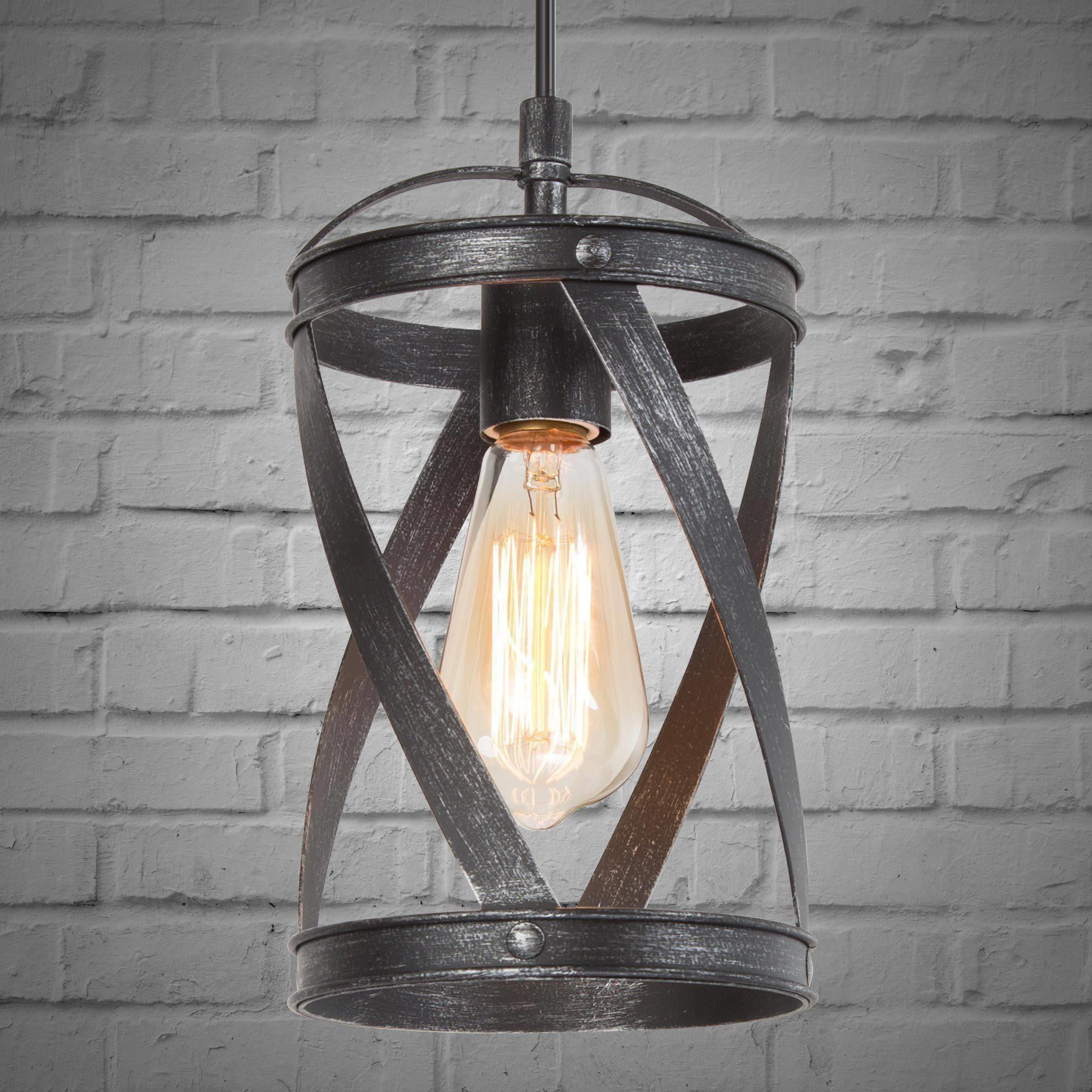 LNC 1-Light Black and Silver Lantern LED Mini Pendant for Kitchen Island