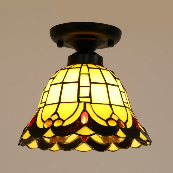 1-Light Ceiling Lights  7.8" Stained Glass Flush Mount Ceiling Light for Bedroom Dining Living Room Entryway