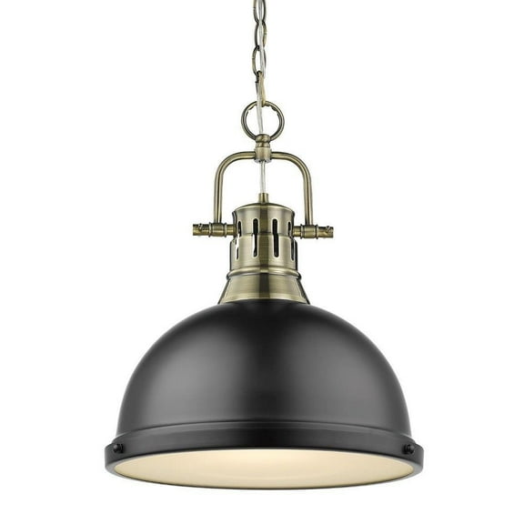 1 Light Chain Pendant in Classic Style 16.88 inches High By 14 inches Wide-Aged Brass Finish-Matte Black Shade Color Bailey Street Home