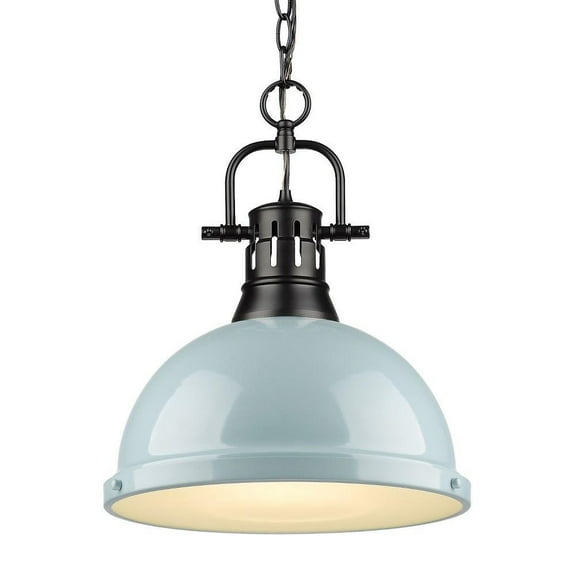 1 Light Chain Pendant in Classic Style 16.88 inches High By 14 inches Wide-Matte Black Finish-Sea Foam Shade Color Bailey Street Home 170-Bel-4161522
