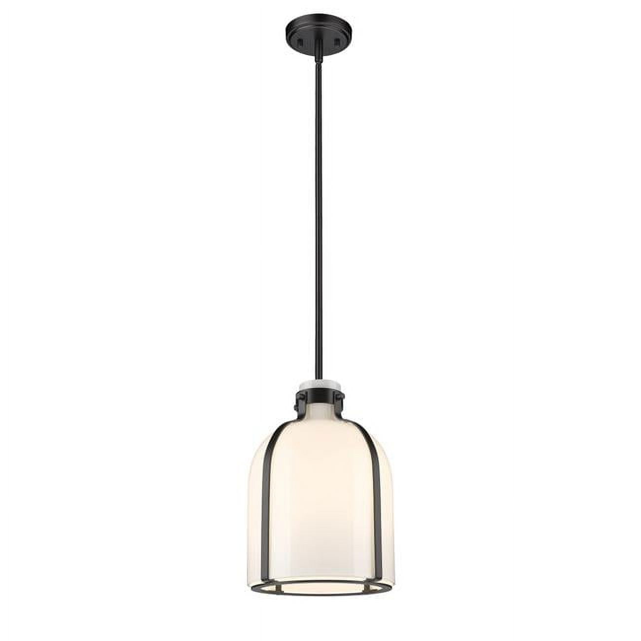 Matte Black Glass 1-Light Chandelier with Nickel Accents