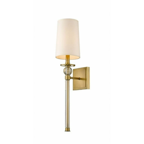 1 Light Classical Steel Wallchiere with Cylinder Beige Fabric Shade-24.5 inches H By 5.5 inches W-Rubbed Brass Finish Bailey Street Home