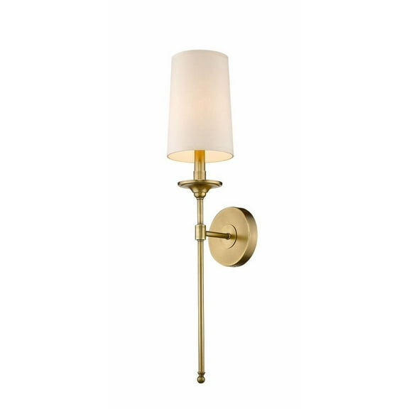 1 Light Classical Steel Wallchiere with Cylinder White Fabric Shade-26 inches H By 5.5 inches W-Rubbed Brass Finish Bailey Street Home