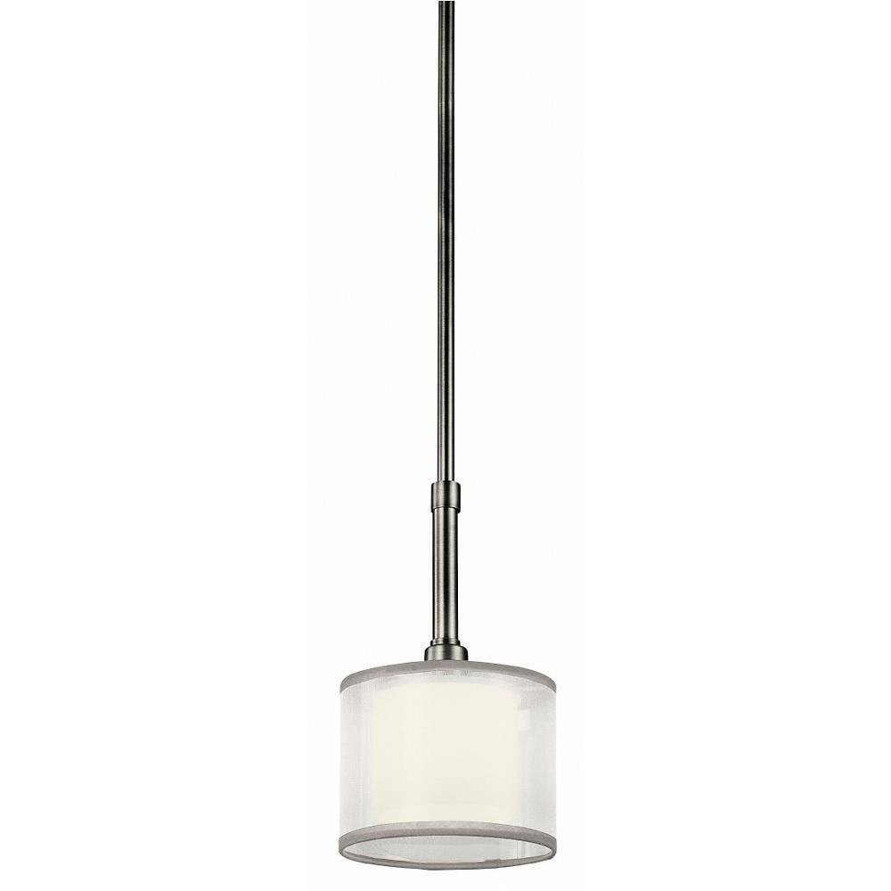 Lacey 6" Mini Drum Pendant Light in Antique Pewter with White Glass Shade