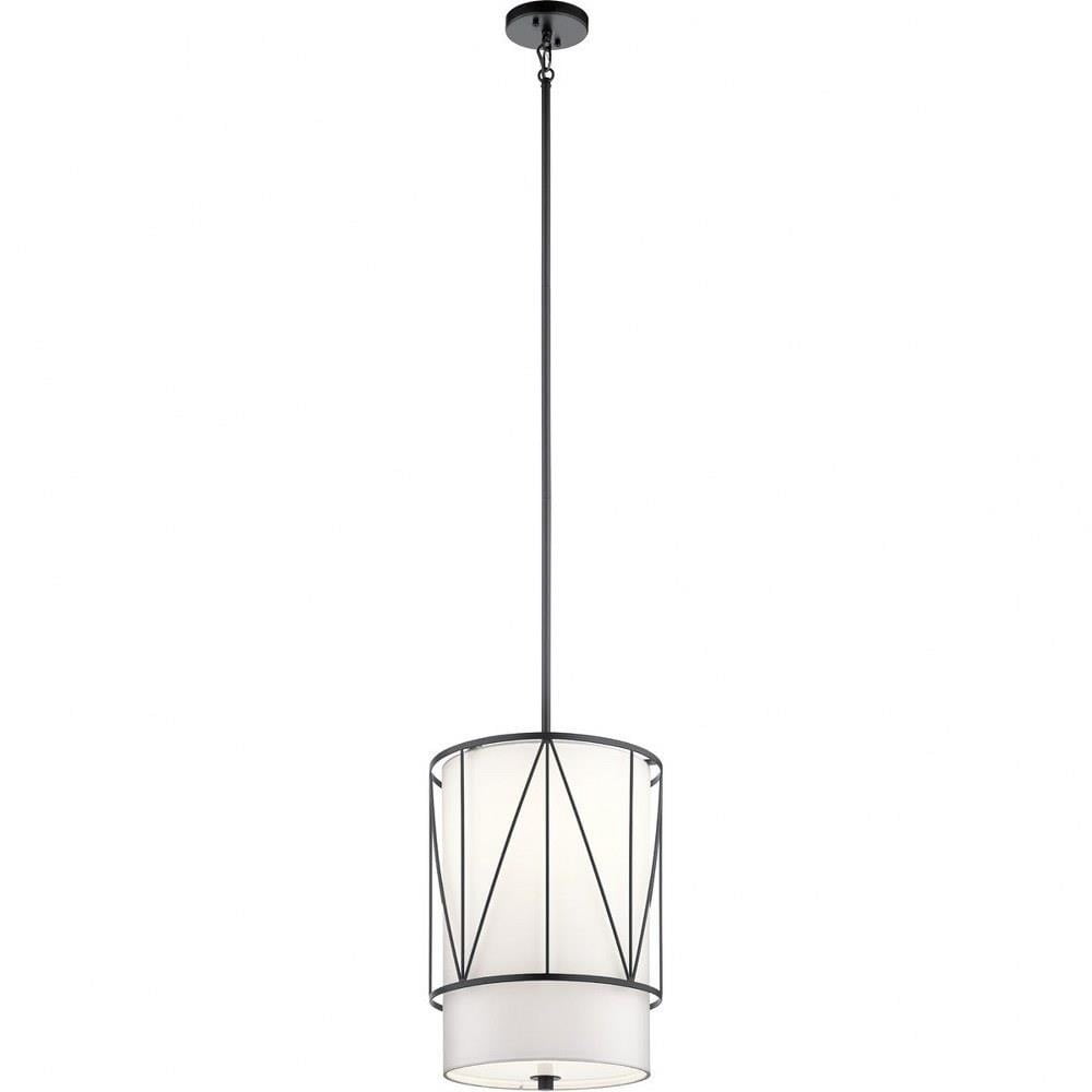 1 Light Contemporary Geometric Cage Drum Pendant Light Fixture with Satin Etched Glass-Black Finish Bailey Street Home 147-Bel-4187460