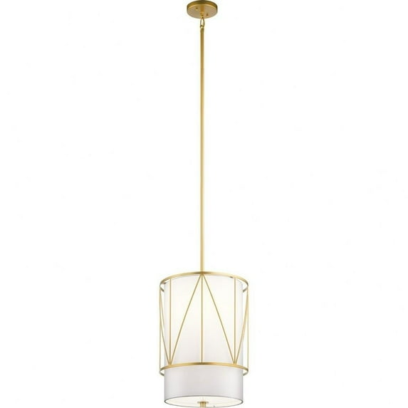1 Light Contemporary Geometric Cage Drum Pendant Light Fixture with Satin Etched Glass-Classic Gold Finish Bailey Street Home 147-Bel-4187461