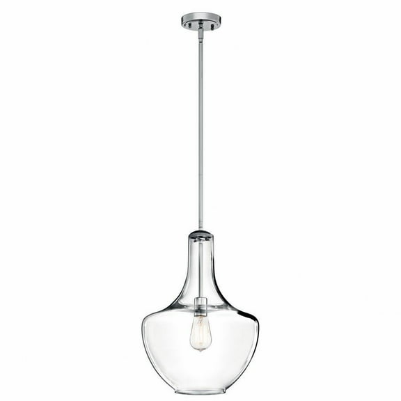 1 Light Contemporary Large Bell Shade Pendant Light Fixture with Clear Glass-Chrome Finish-Clear Glass Color Bailey Street Home 147-Bel-2611334