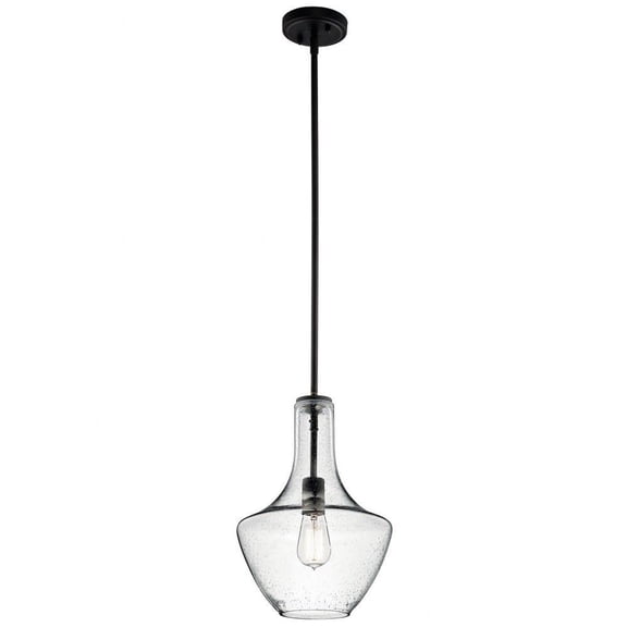 1 Light Contemporary Large Bell Shade Pendant Light Fixture with Clear Glass-Olde Bronze Finish-Clear Seeded Glass Color Bailey Street Home