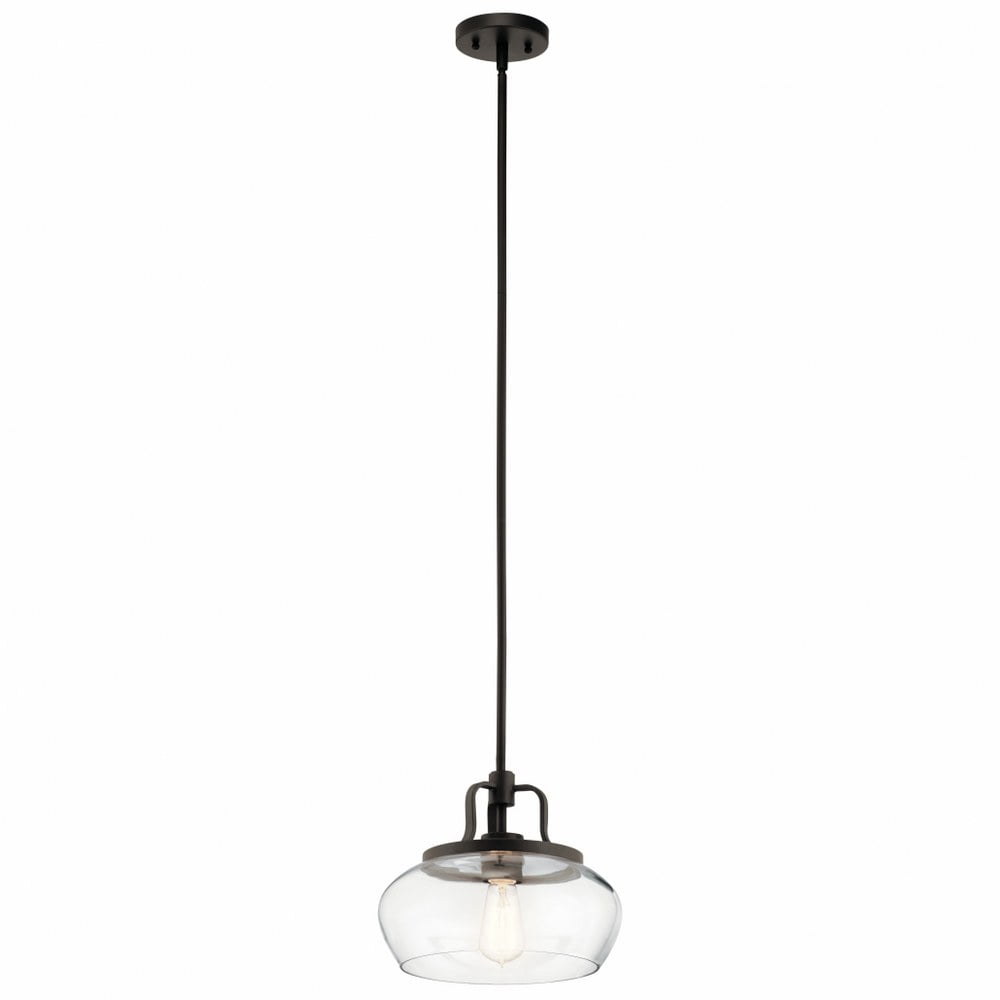Pewter Finish Clear Glass Bowl Pendant Light - Modern 12" Ceiling Fixture