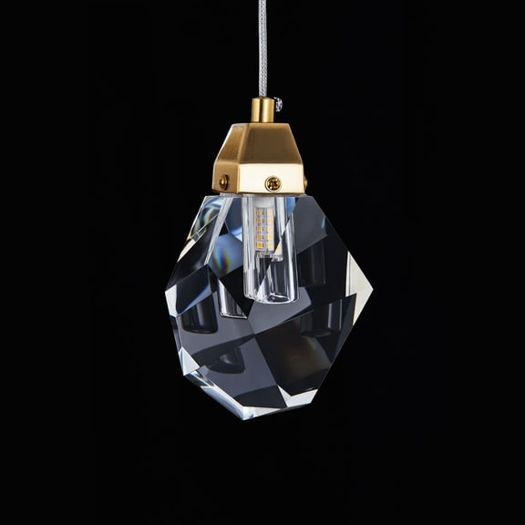 1-Light Crystal Pendant, Mini Gold Brass Prism LED Ceiling Light