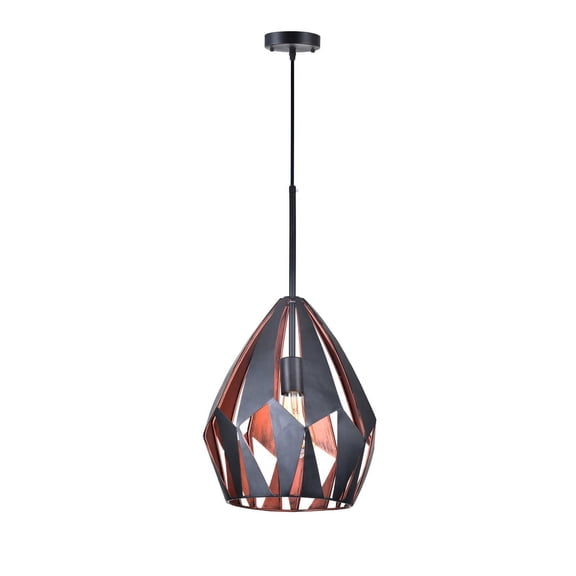 1 Light Down Pendant with Black+Copper Finish