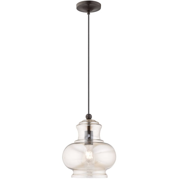 1 Light English Bronze Mini Pendant with Champagne Glass Shade