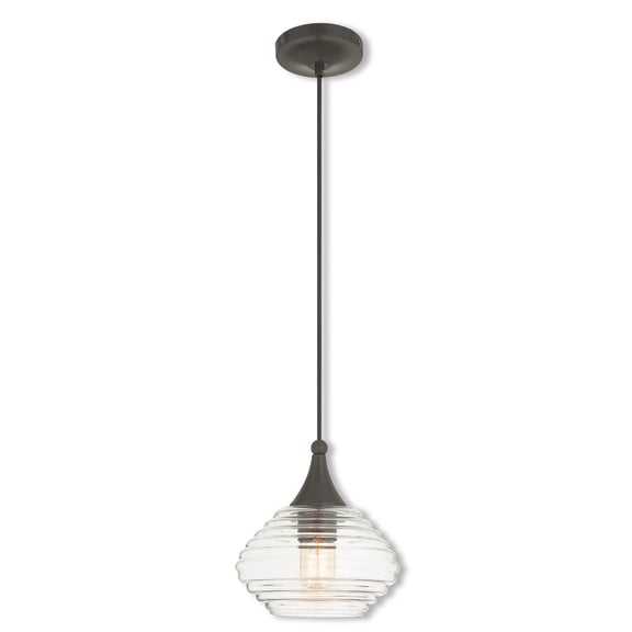 1 Light English Bronze Mini Pendant with Clear Glass Shade