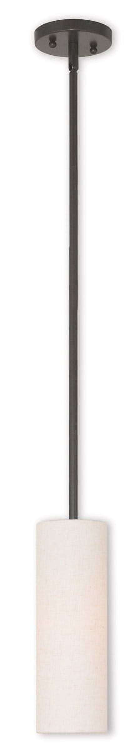 English Bronze Adjustable Single Pendant Light with Oatmeal Shade