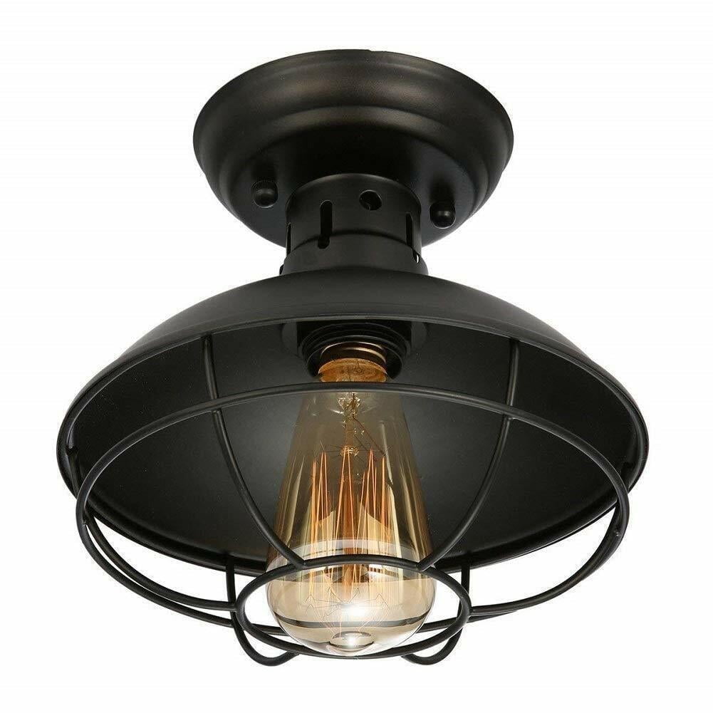 1-Light Farmhouse Metal Caged Flush Mount Ceiling Light Fixture, Industrial Flush Mount Ceiling Lamp with Rustic Oil Rubbed Finish for Hallway,Porch Foyer