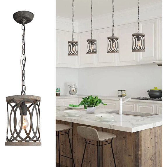 1-Light Farmhouse Pendant Light for Kitchen Island Rustic Wood Chandelier Light Fixture for Dining Room Entryway Foyer