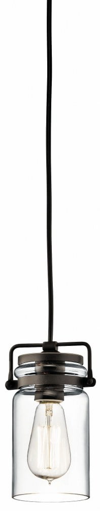 1 Light Farmhouse Simple Mini Pendant Light Fixture with Clear Mason Jar Style Glass-Olde Bronze Finish Bailey Street Home 147-Bel-1634687