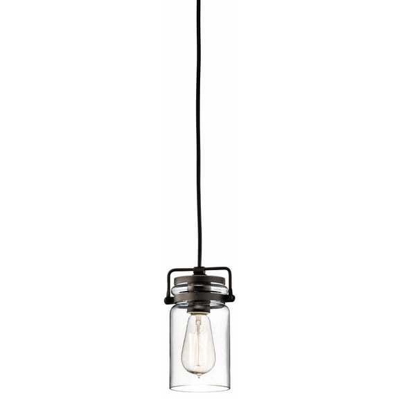 1 Light Farmhouse Simple Mini Pendant Light Fixture with Clear Mason Jar Style Glass-Olde Bronze Finish Bailey Street Home 147-Bel-1634687