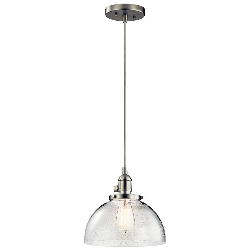 1 Light Farmhouse Vintage Mini Pendant Light Fixture with Clear Seeded Glass-Brushed Nickel Finish Bailey Street Home 147-Bel-2013862