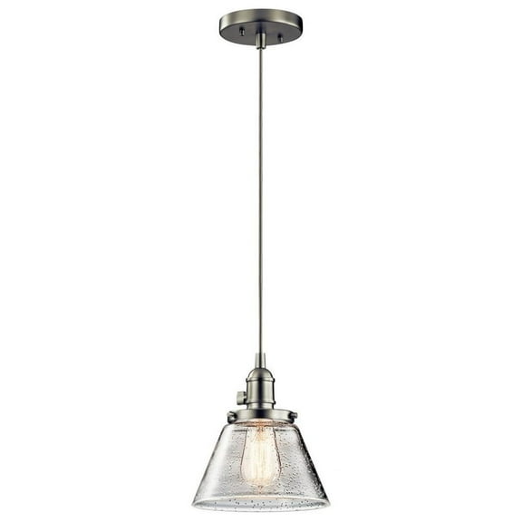 1 Light Farmhouse Vintage Mini Pendant Light Fixture with Clear Seeded Glass-Brushed Nickel Finish Bailey Street Home 147-Bel-2013868