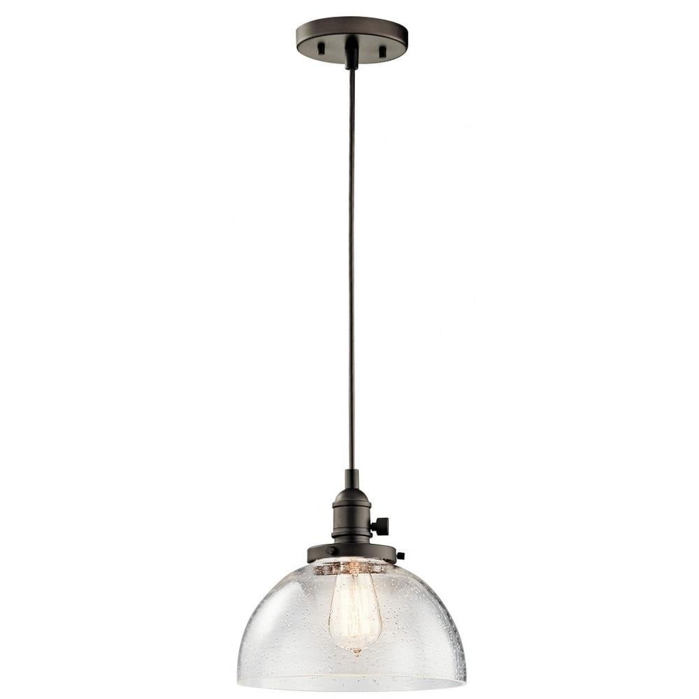 1 Light Farmhouse Vintage Mini Pendant Light Fixture with Clear Seeded Glass-Olde Bronze Finish Bailey Street Home 147-Bel-2013861