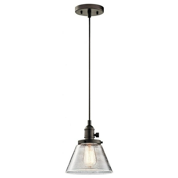 1 Light Farmhouse Vintage Mini Pendant Light Fixture with Clear Seeded Glass-Olde Bronze Finish Bailey Street Home 147-Bel-2013867