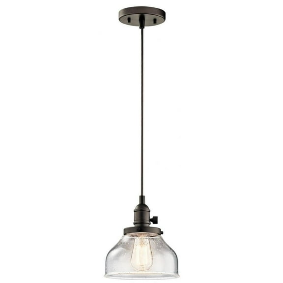 1 Light Farmhouse Vintage Mini Pendant Light Fixture with Clear Seeded Glass-Olde Bronze Finish Bailey Street Home 147-Bel-2013870
