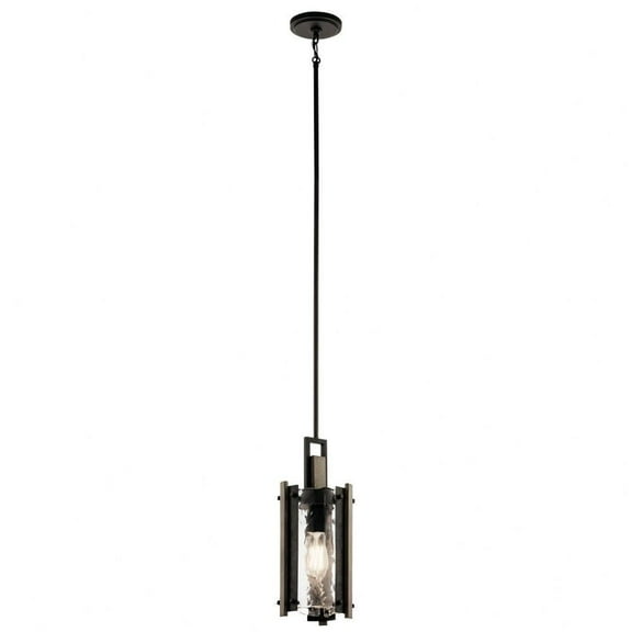 1 Light Faux Wood Rustic Mini Pendant Light Fixture with Piastra Glass Bailey Street Home 147-Bel-2556274
