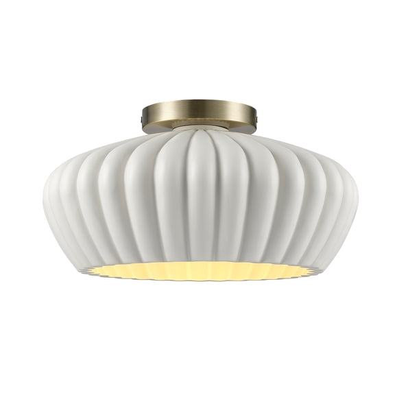 1-Light Flush Mount Ceiling Light, Brass, Cream Resin Shade, Organic Modern Minimalist Style for Home Lighting