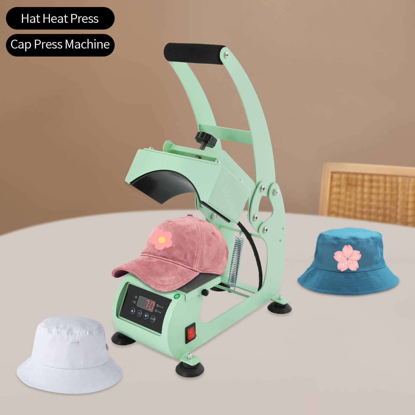 1* Light Green Hat Heat Press Machine, Press with Timer & Temperature Control, 2-in-1 Hat Heat Press Machine, Voltage: 110V, Power: 500W