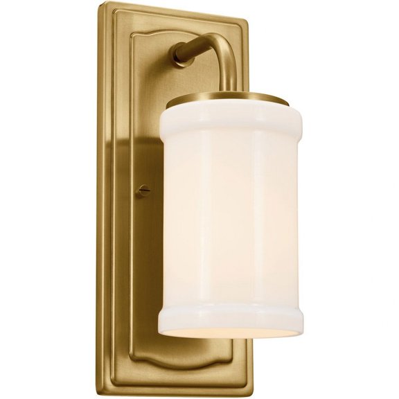 1 Light Homestead Steel Wall Sconce with Matte White Opal Glass-12 inches H By 6.25 inches W-Natural Brass Finish Bailey Street Home 147-Bel-4652802