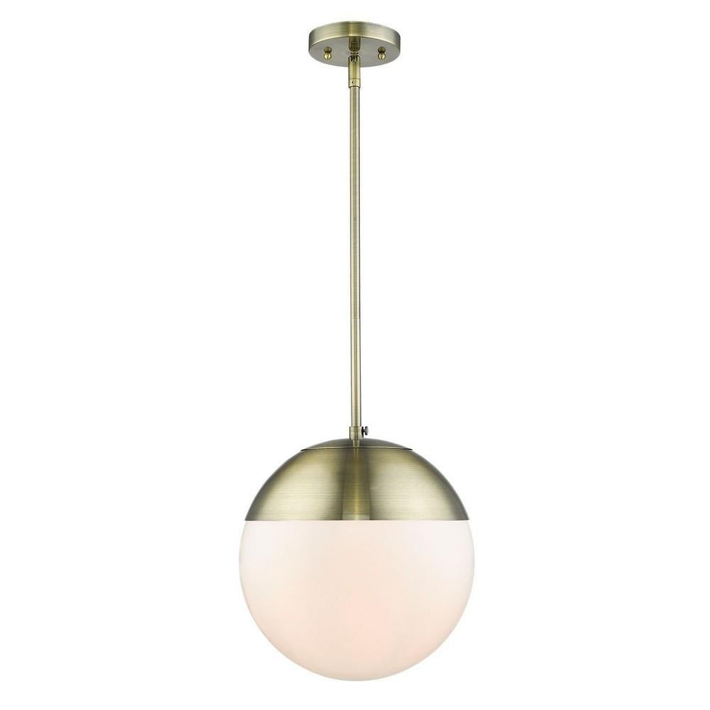 Aged Brass Globe Pendant with Opal Glass Shade