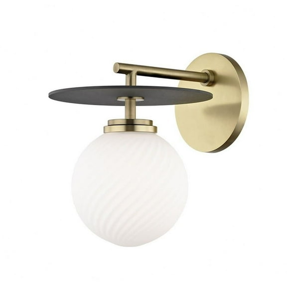 1 Light Led Contemporary Steel Orb Wall Sconce with Opal Matte Glass-8.75 inches H By 7 inches W-Aged Brass Black Finish Bailey Street Home