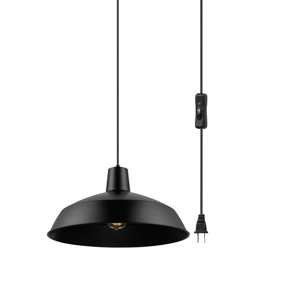 Globe Electric 1-Light Matte Back Plug-in Pendant Light with Matte Black Shade