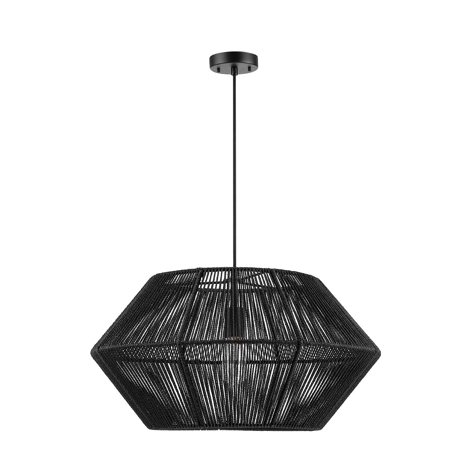 Matte Black Twine Cage Pendant Light with Adjustable Height