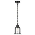 thumbnail image 1 of 1-Light Matte Black Outdoor Pendant with Clear Seeded Glass Shade, Bulb Included, 1 of 7