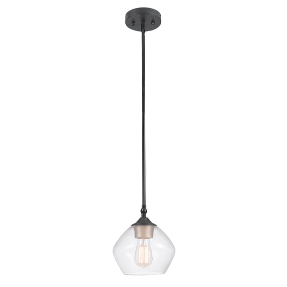 1-Light Matte Black Pendant Lighting with Clear Glass Shade