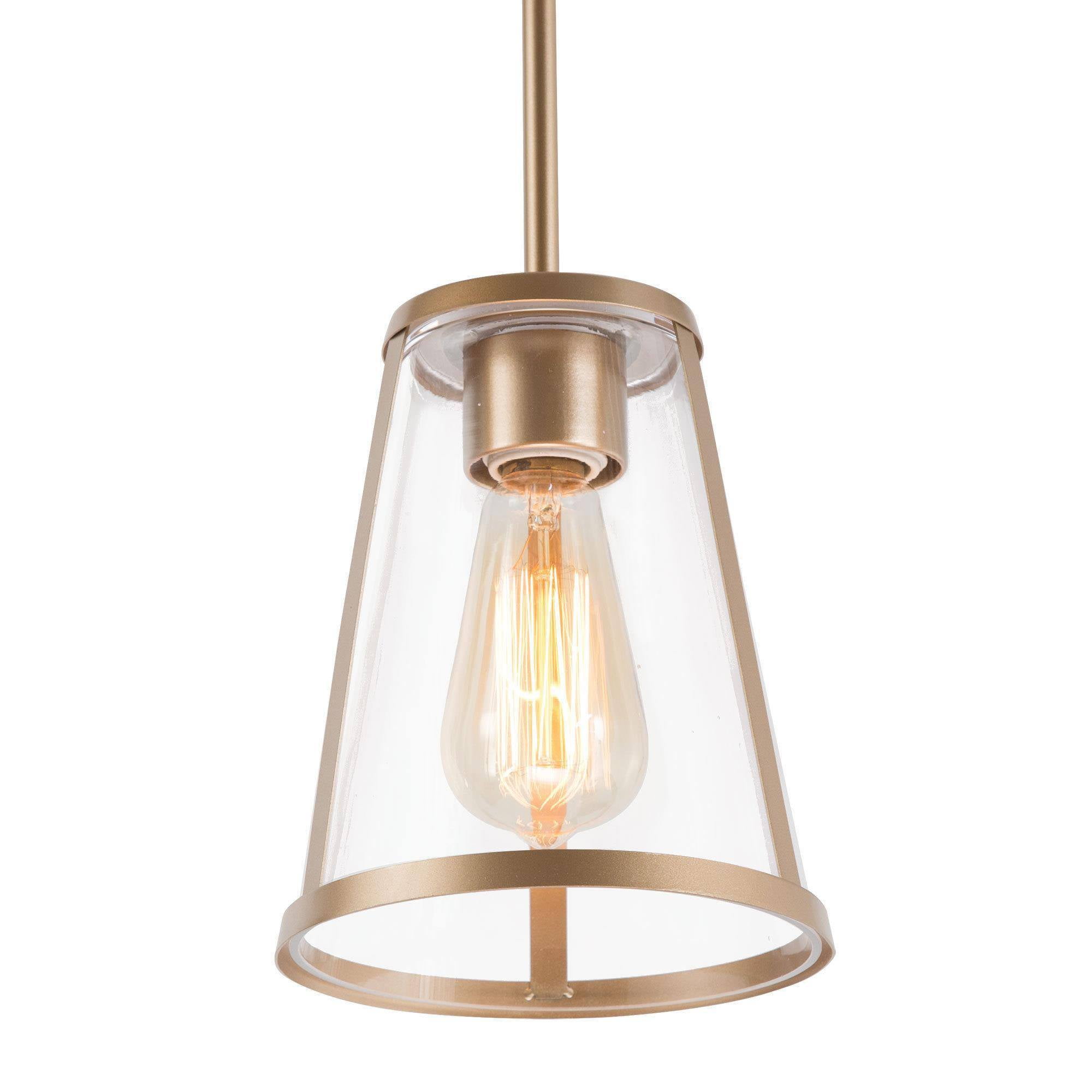LNC 7" Modern Gold Pendant Light with Clear Glass Shade and E26 Base for Kitchen Island