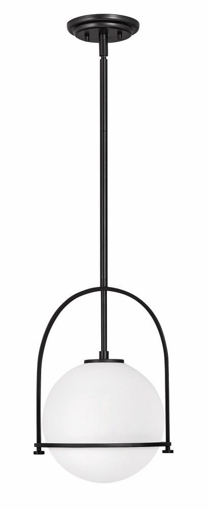 Somerset Chic Black Steel Medium Pendant with Etched Opal Glass