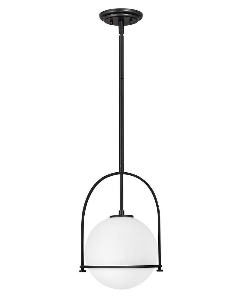 Somerset Chic Black Steel Medium Pendant with Etched Opal Glass