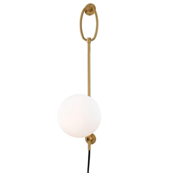 1 Light Metal Orb Wall Sconce with Opal Etched Glass-24.25 inches H By 7 inches W-Aged Brass Finish Bailey Street Home 735-Bel-3322042