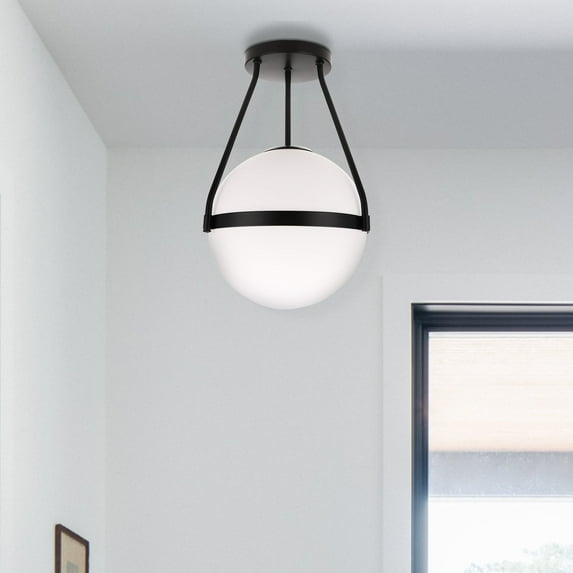 1-Light Mid Century Modern Globe Semi Flush Mount Ceiling Light Fixture,Frosted Glass Shade with Black Finish,Living Room Dinning Room