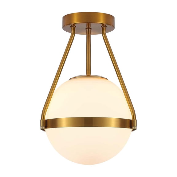 1- Light Mid Century Modern Globe Semi Flush Mount Ceiling Light Fixture,Frosted Glass Shade with Gold Finish,Living Room Dinning Room