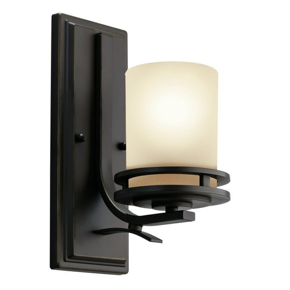 1 Light Mid-Century Modern Steel Wall Sconce with Umber Etched Cylinder Glass-12 inches H By 5 inches W-Olde Bronze Finish Bailey Street Home