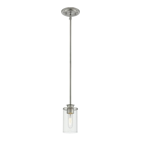 1 Light Mini Pendant, Clear, Glass Shade, Brushed Nickel Frame