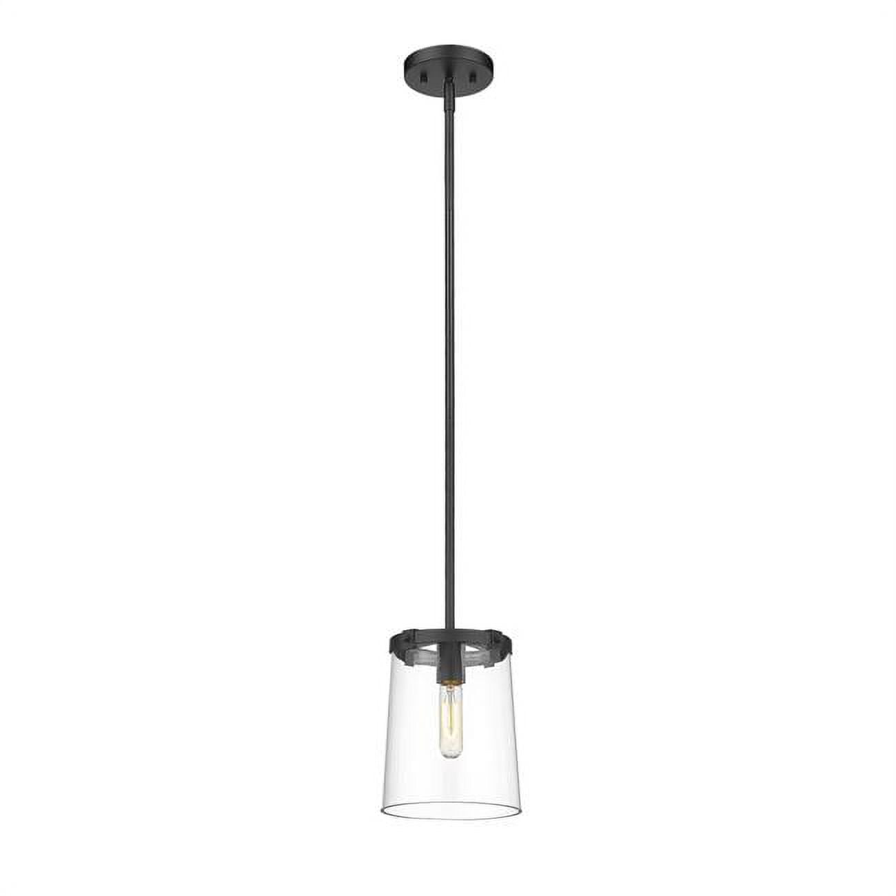 Transitional Matte Black Mini Pendant with Tapered Glass Shade