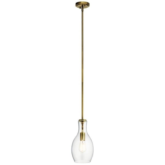 1 Light Mini Pendant with Transitional Inspirations 13.75 inches Tall By 7 inches Wide-Natural Brass Finish-Clear Glass Color Bailey Street Home