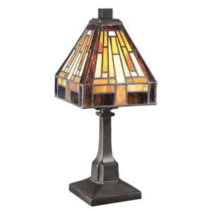 1 Light Mission Tiffany Accent Lamp with Geometric Stained Glass Panels and Vintage Looking Base-Inline Switch Bailey Street Home 71-Bel-565238
