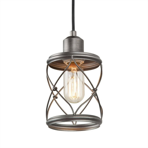 LNC Farmhouse Mini Pendant Light with Brushed Silver Cage for Kitchen Island or Foyer
